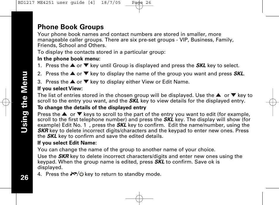 Usi n g th e m en u | Motorola ME4251 User Manual | Page 27 / 69