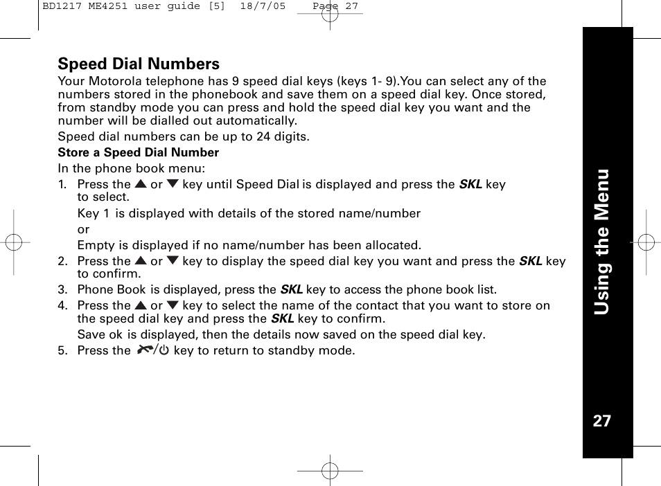 Usi n g th e m en u | Motorola ME4251 User Manual | Page 28 / 69