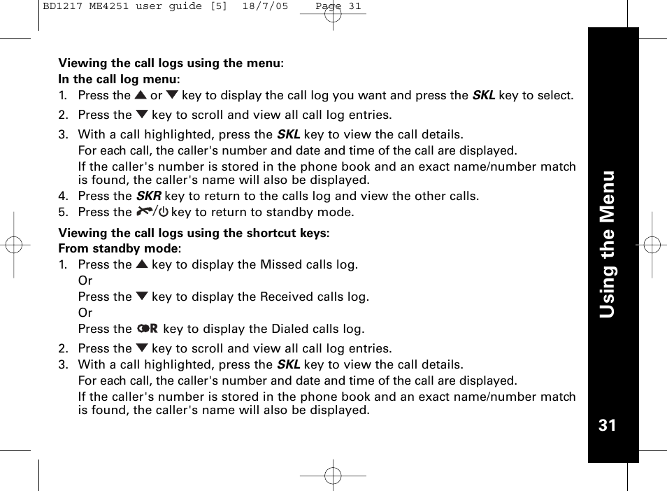 Usi n g th e m en u | Motorola ME4251 User Manual | Page 32 / 69