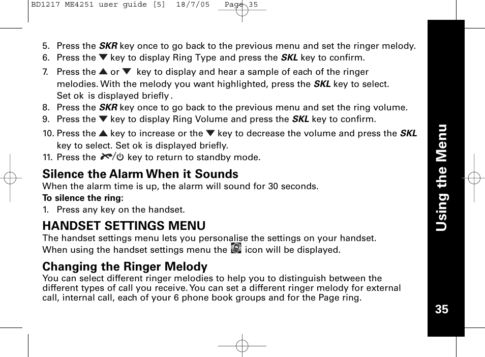 Usi n g th e m en u | Motorola ME4251 User Manual | Page 36 / 69