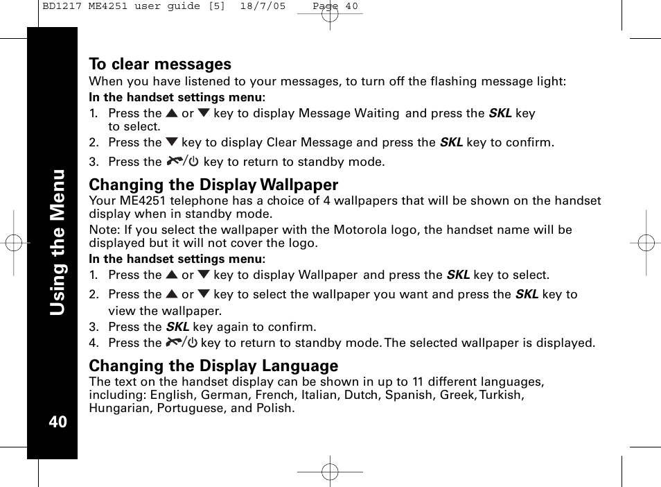 Usi n g th e m en u | Motorola ME4251 User Manual | Page 41 / 69