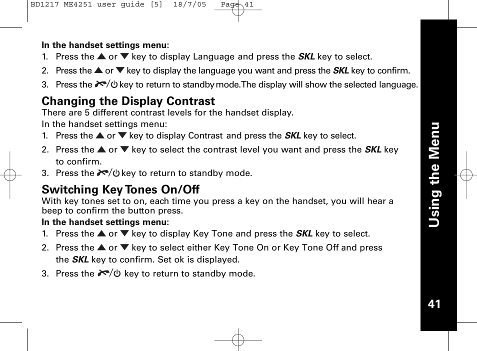Usi n g th e m en u | Motorola ME4251 User Manual | Page 42 / 69