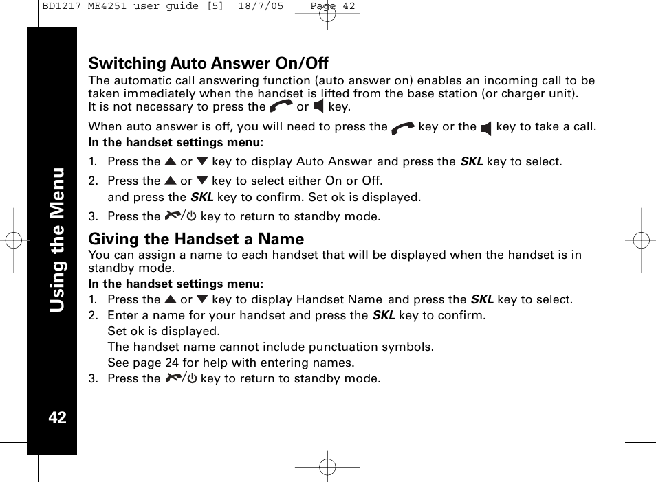 Usi n g th e m en u | Motorola ME4251 User Manual | Page 43 / 69