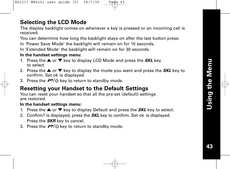 Usi n g th e m en u | Motorola ME4251 User Manual | Page 44 / 69