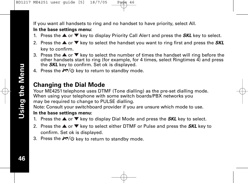 Usi n g th e m en u | Motorola ME4251 User Manual | Page 47 / 69