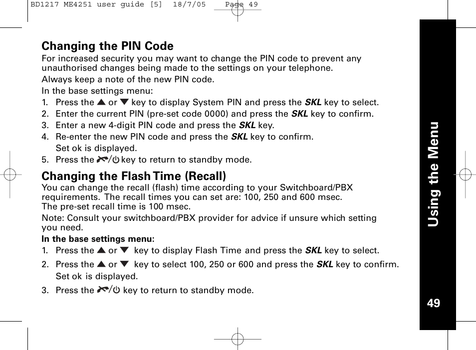 Usi n g th e m en u | Motorola ME4251 User Manual | Page 50 / 69