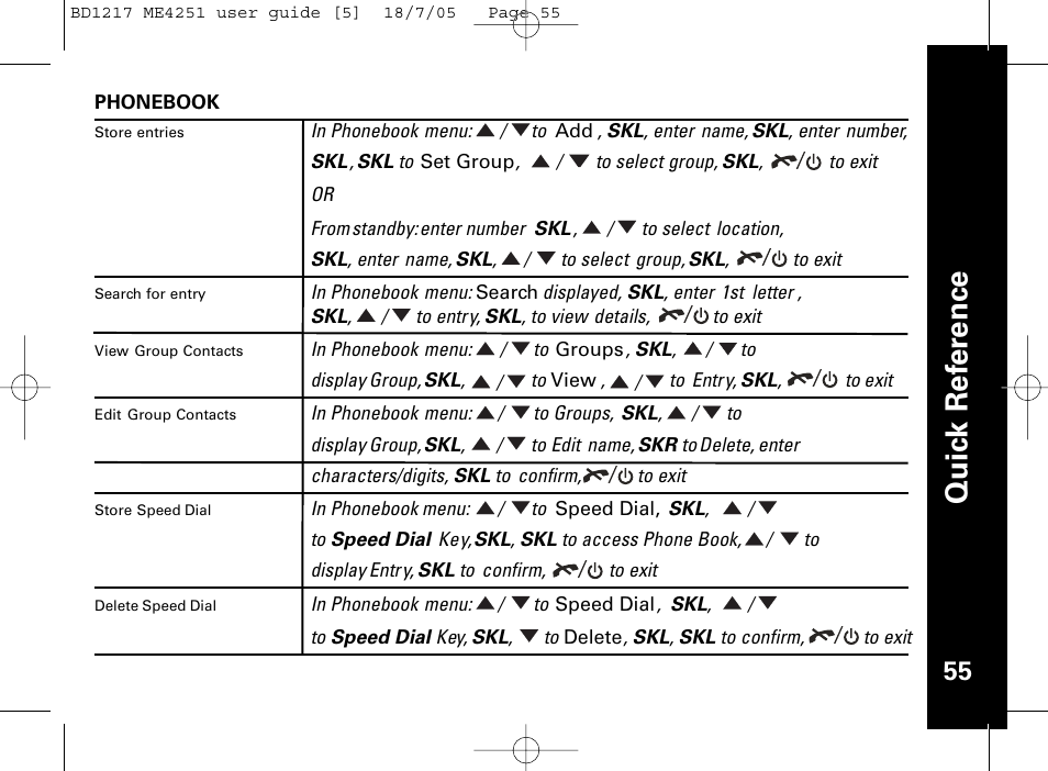 Qu ic k r ef er en ce | Motorola ME4251 User Manual | Page 56 / 69