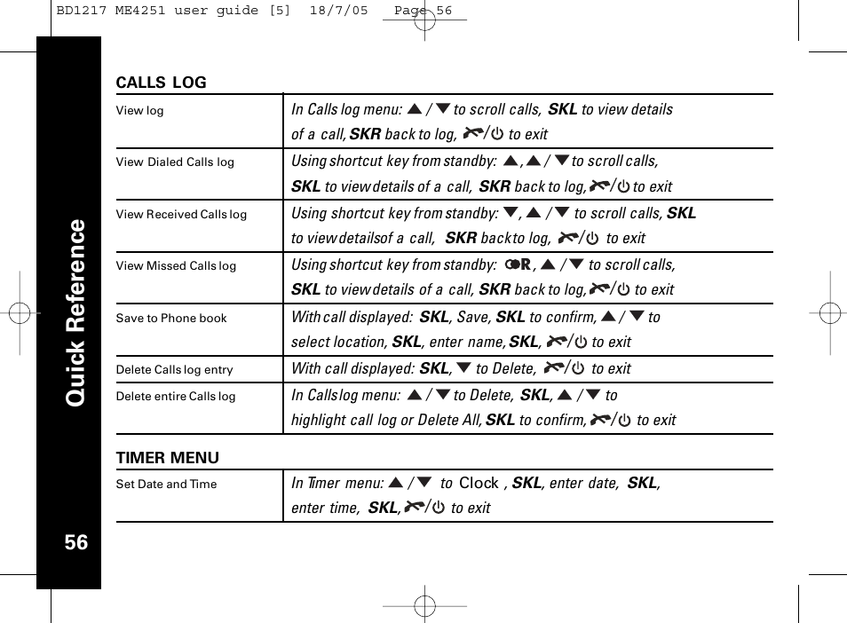 Qu ic k r ef er en ce | Motorola ME4251 User Manual | Page 57 / 69