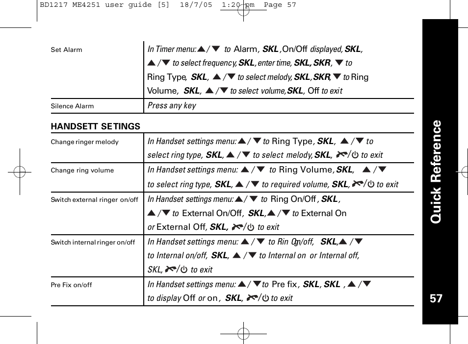 Qu ic k r ef er en ce | Motorola ME4251 User Manual | Page 58 / 69