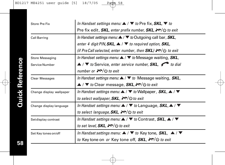 Qu ic k r ef er en ce | Motorola ME4251 User Manual | Page 59 / 69