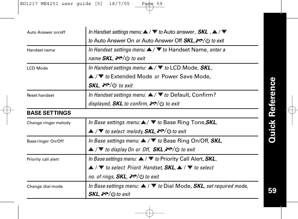 Qu ic k r ef er en ce | Motorola ME4251 User Manual | Page 60 / 69