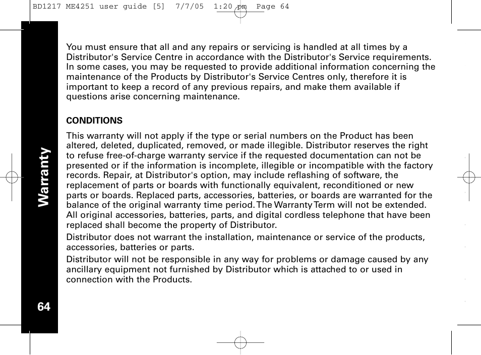 Wa rr a n ty | Motorola ME4251 User Manual | Page 65 / 69