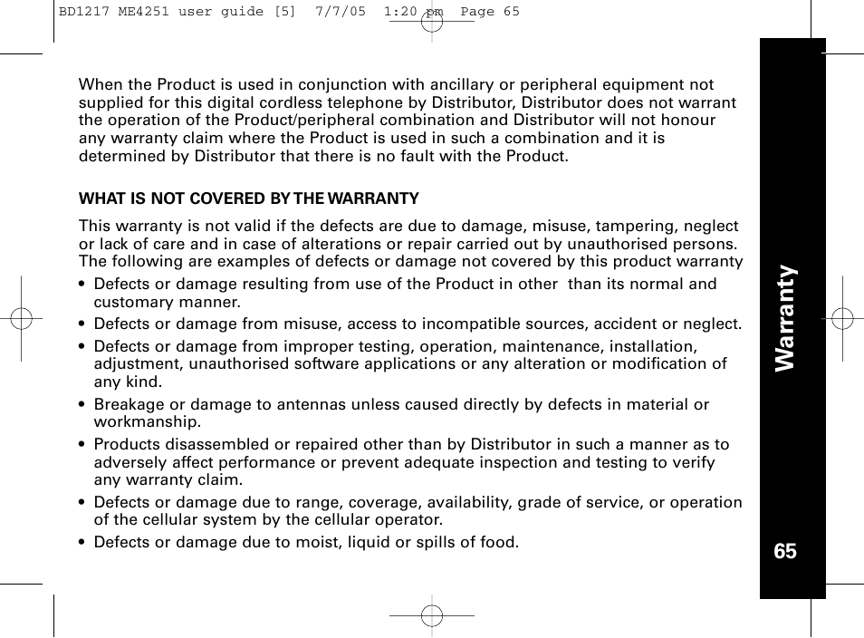 Wa rr a n ty | Motorola ME4251 User Manual | Page 66 / 69