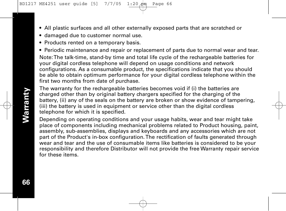 Wa rr a n ty | Motorola ME4251 User Manual | Page 67 / 69