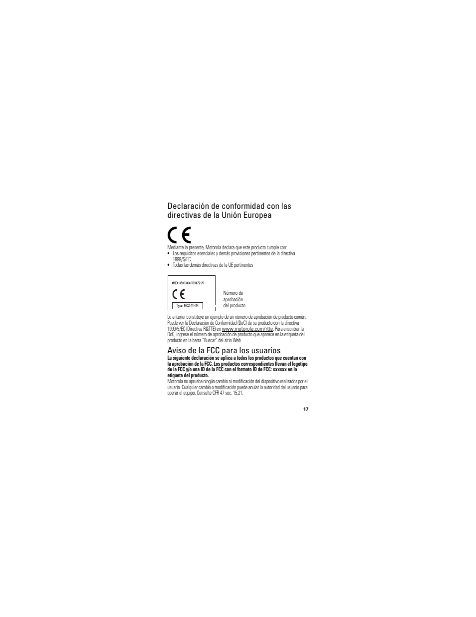 Conformidad con la ue, Aviso fcc, Aviso de la fcc para los usuarios | Motorola HK200 User Manual | Page 45 / 84