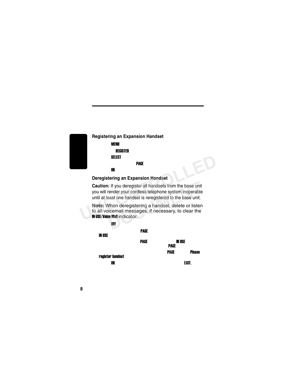 Setting up, Registering an expansion handset, Deregistering an expansion handset | Uncontrolled document | Motorola MD7000 User Manual | Page 26 / 55