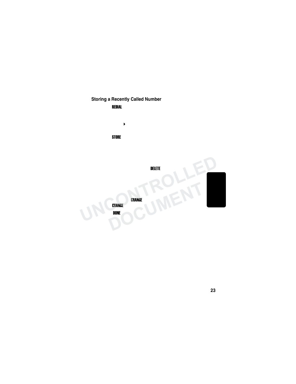 Storing a recently called number, Re m in a r y, Uncontrolled document | Motorola MD7000 User Manual | Page 41 / 55