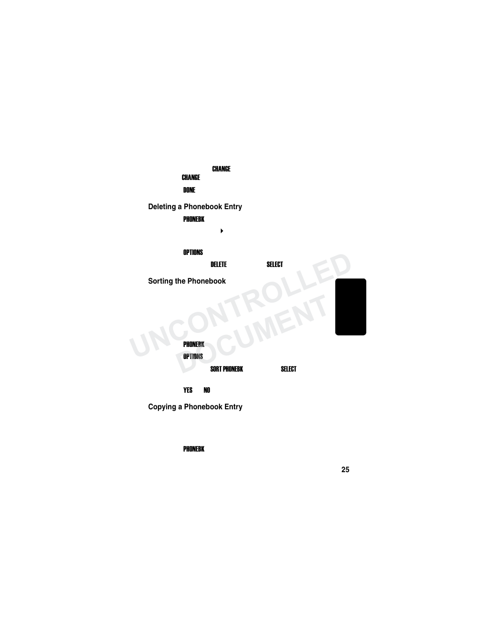 Deleting a phonebook entry, Sorting the phonebook, Copying a phonebook entry | Re m in a r y, Uncontrolled document | Motorola MD7000 User Manual | Page 43 / 55