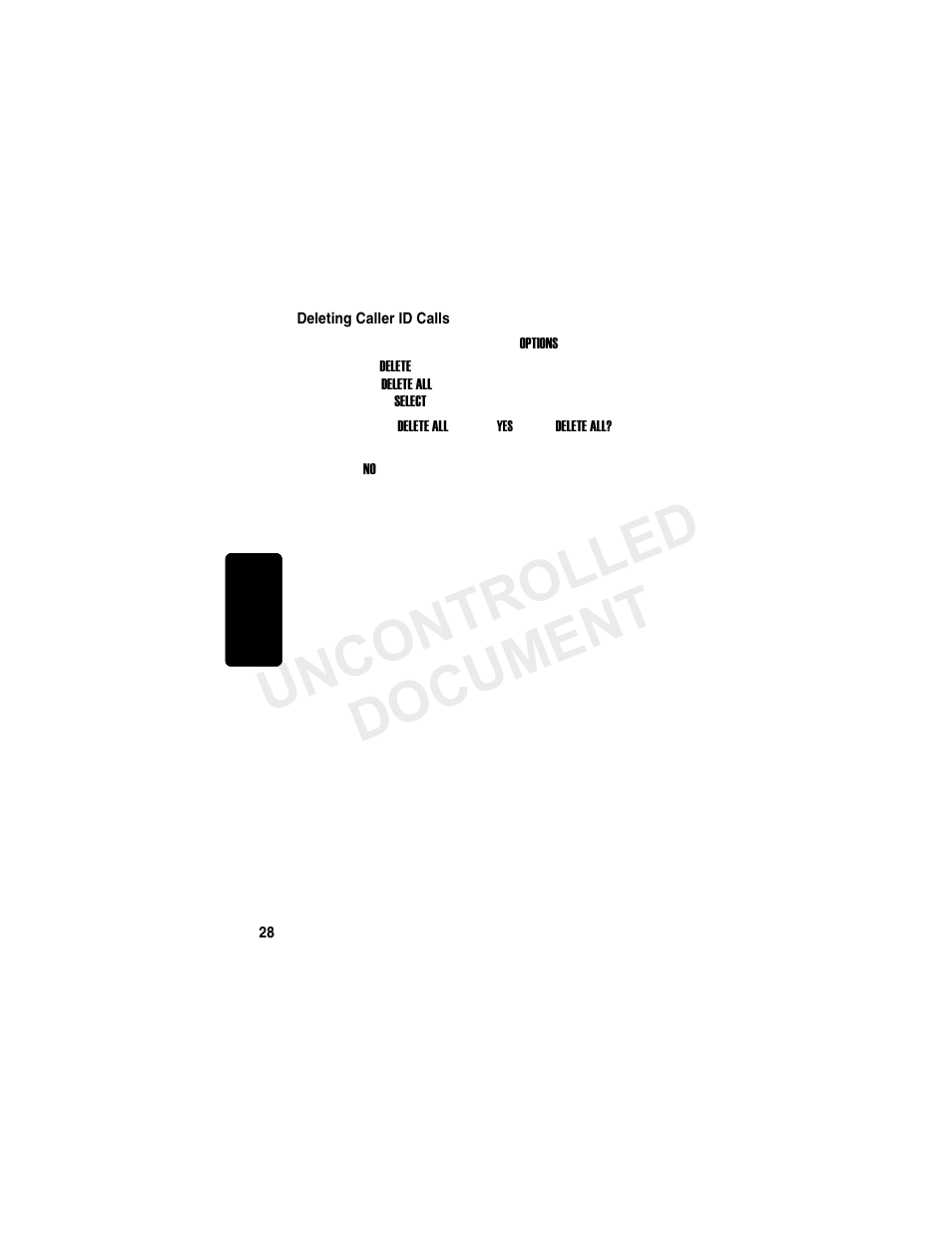 Deleting caller id calls, Re l im in a r y, Uncontrolled document | Motorola MD7000 User Manual | Page 46 / 55