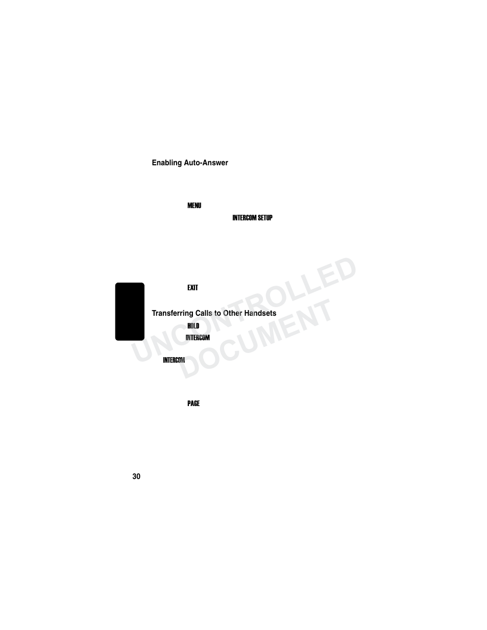 Enabling auto-answer, Transferring calls to other handsets, Re l im in a r y | Uncontrolled document | Motorola MD7000 User Manual | Page 48 / 55