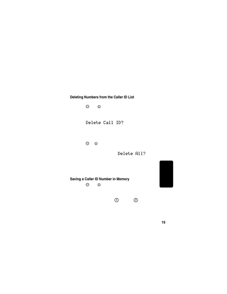 Deleting numbers from the caller id list, Saving a caller id number in memory | Motorola MA580 User Manual | Page 37 / 53