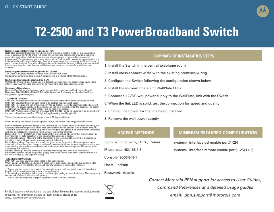 Motorola T2-2500 User Manual | 2 pages