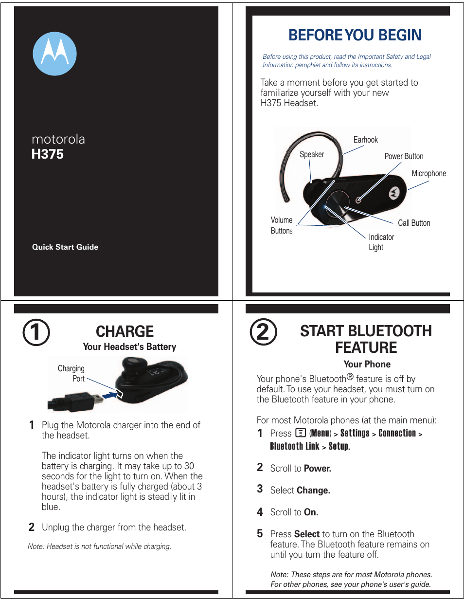 Motorola H375 User Manual | 5 pages