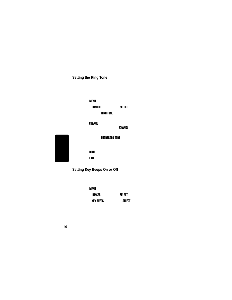 Setting the ring tone, Setting key beeps on or off, Setting the ring tone setting key beeps on or off | Motorola MD751 User Manual | Page 32 / 64
