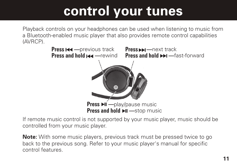 Control your tunes | Motorola S305 User Manual | Page 12 / 82