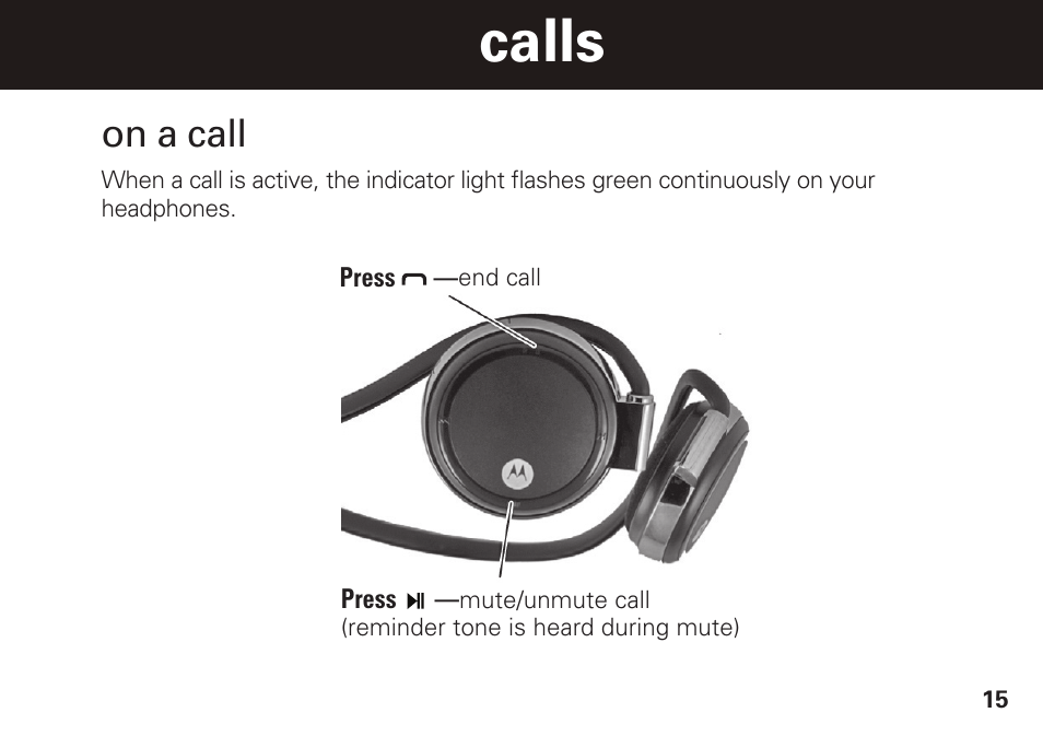 Calls, On a call | Motorola S305 User Manual | Page 16 / 82