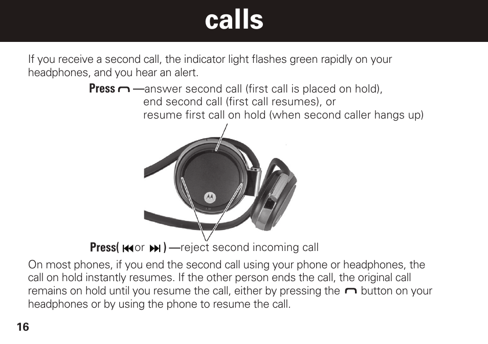 Calls | Motorola S305 User Manual | Page 17 / 82