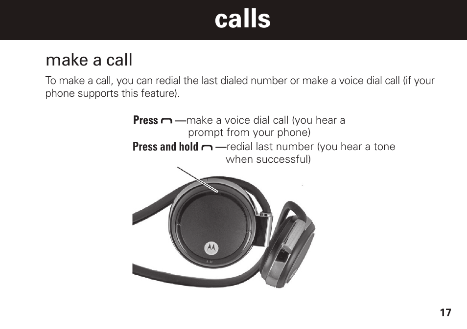 Calls, Make a call | Motorola S305 User Manual | Page 18 / 82