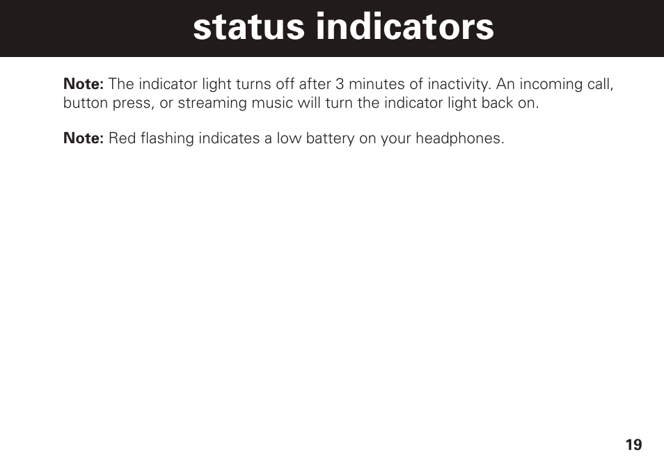 Status indicators | Motorola S305 User Manual | Page 20 / 82