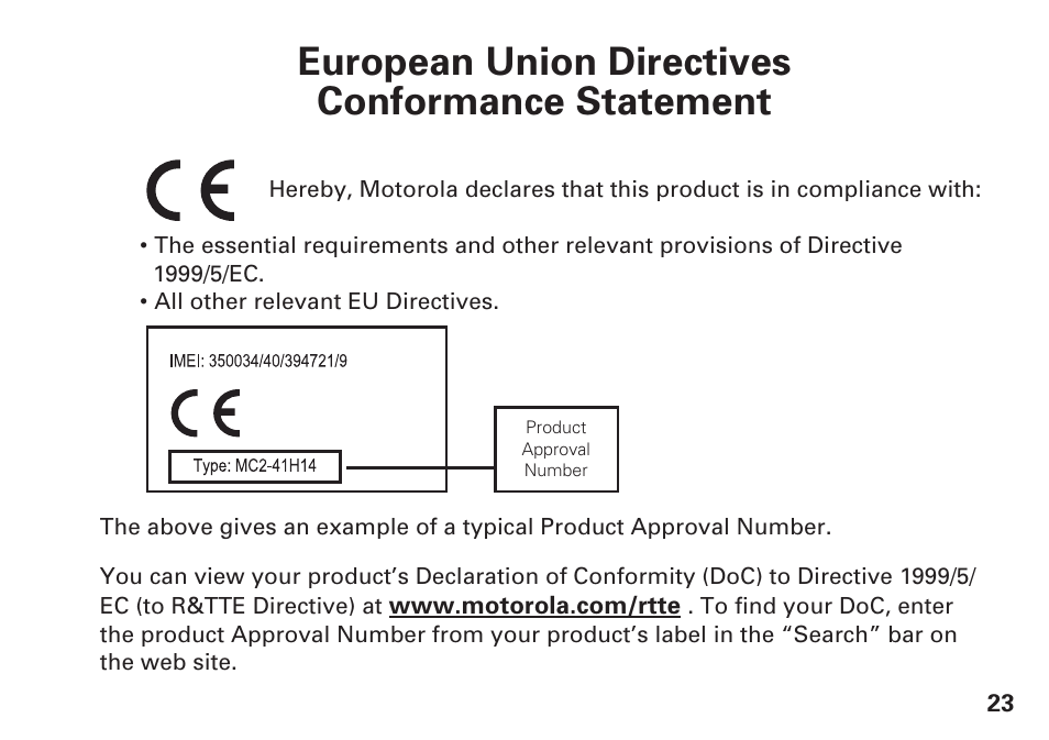 European union directives conformance statement | Motorola S305 User Manual | Page 24 / 82
