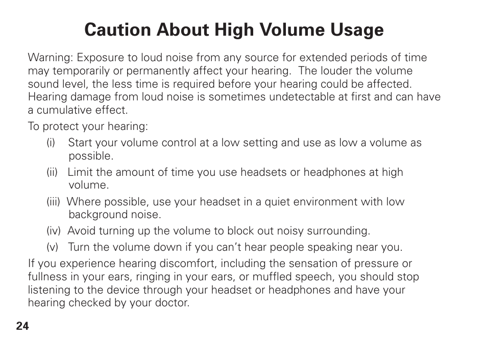 Caution about high volume usage | Motorola S305 User Manual | Page 25 / 82