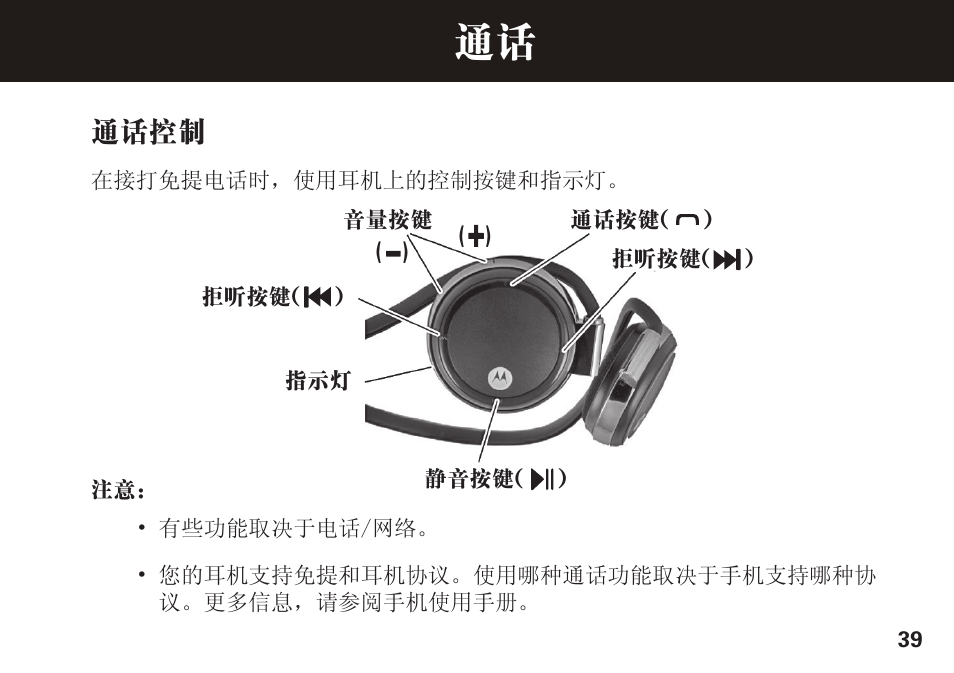 通话控制 | Motorola S305 User Manual | Page 40 / 82