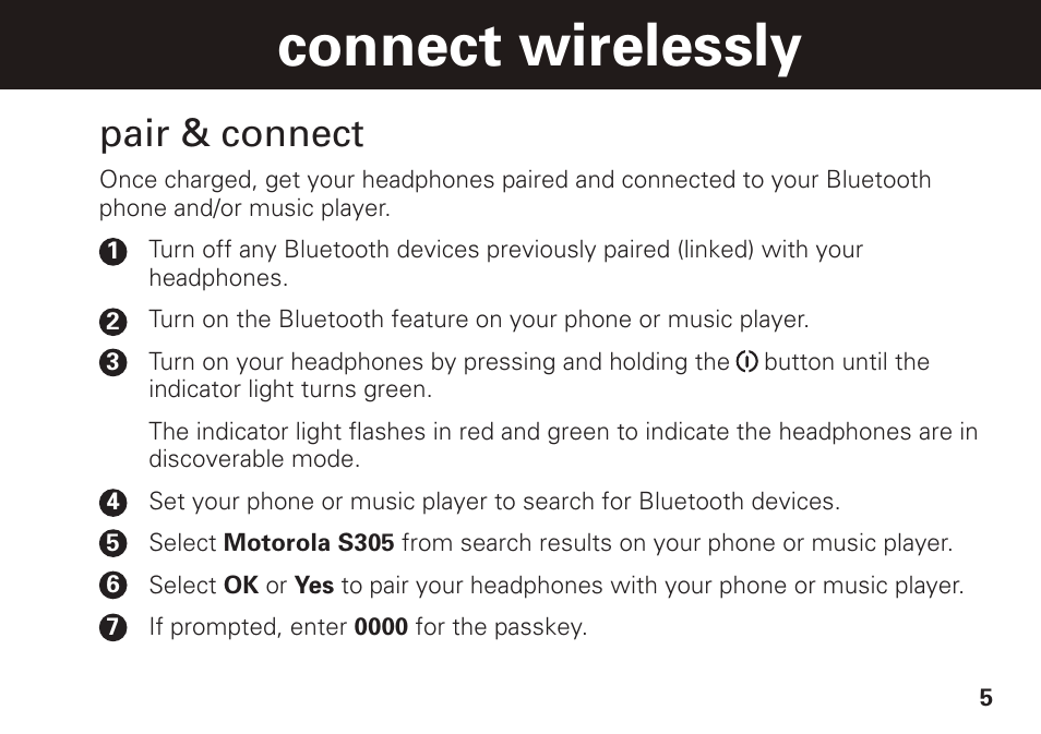 Connect wirelessly, Pair & connect | Motorola S305 User Manual | Page 6 / 82