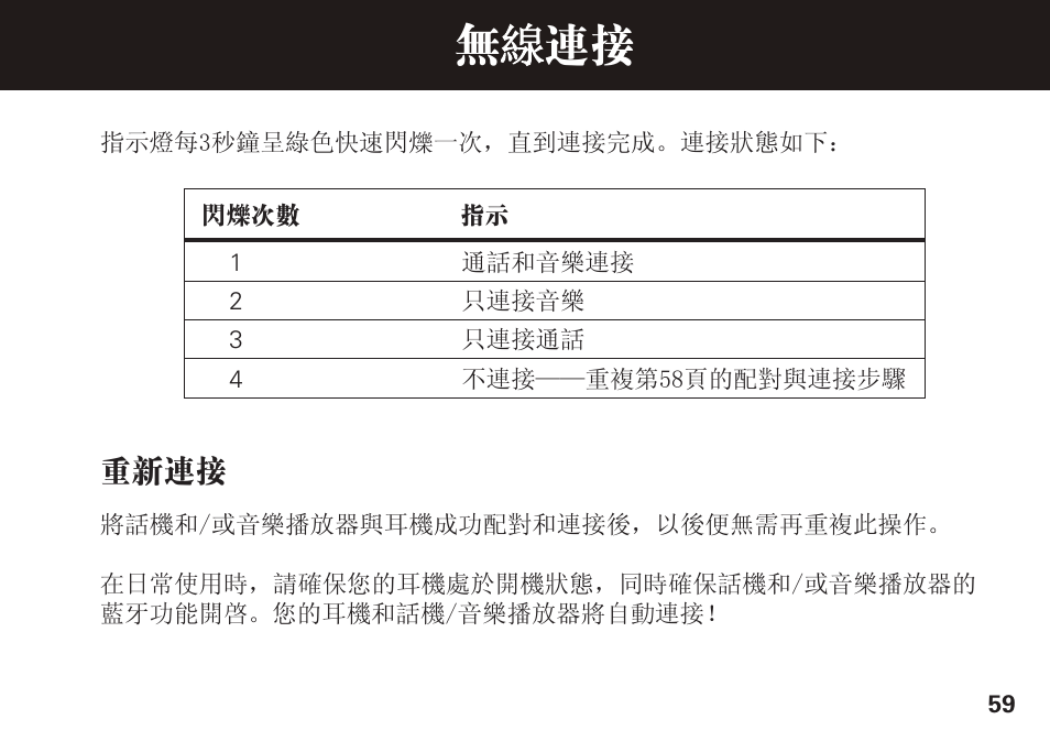 无 连接, 重新连接 | Motorola S305 User Manual | Page 60 / 82