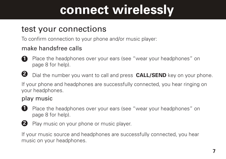 Connect wirelessly, Test your connections | Motorola S305 User Manual | Page 8 / 82