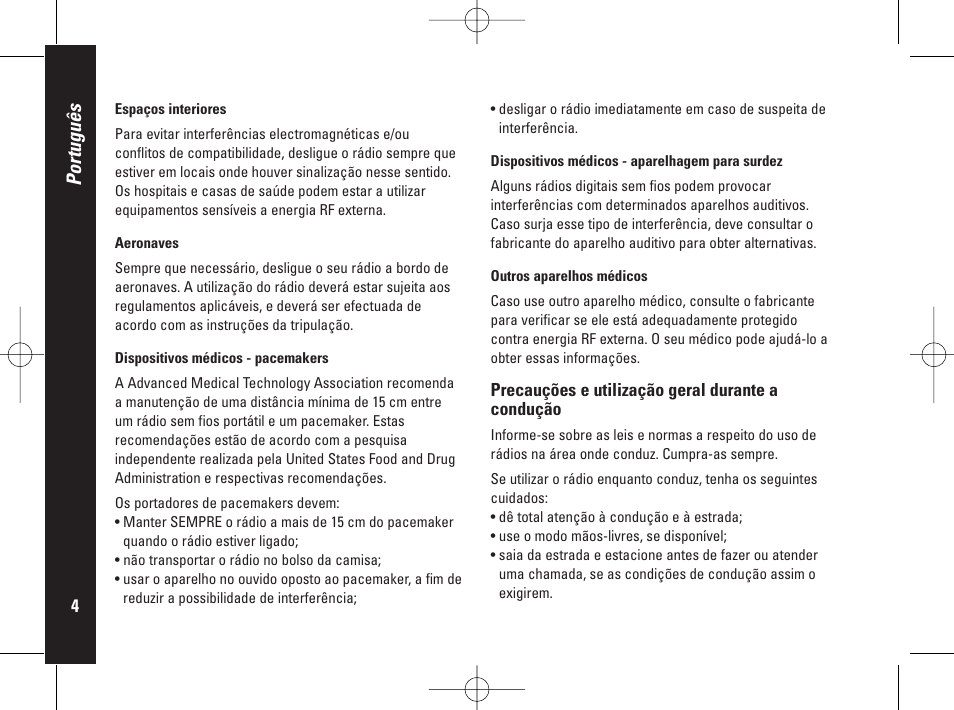 Português | Motorola PMR446 User Manual | Page 116 / 134