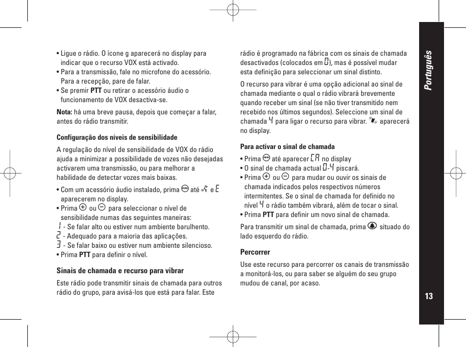 Português | Motorola PMR446 User Manual | Page 125 / 134