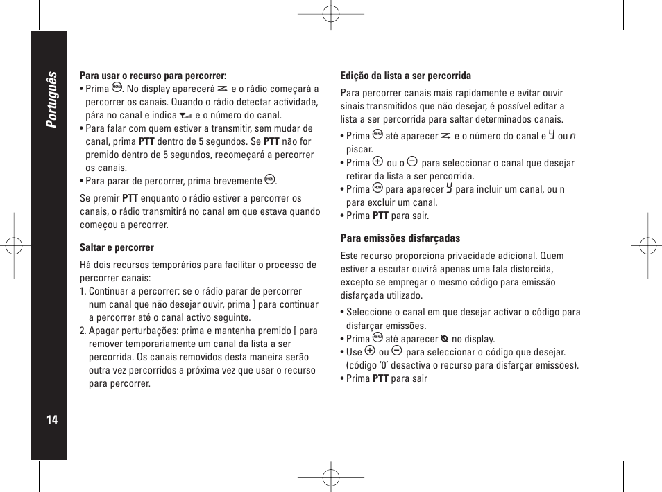 Português | Motorola PMR446 User Manual | Page 126 / 134