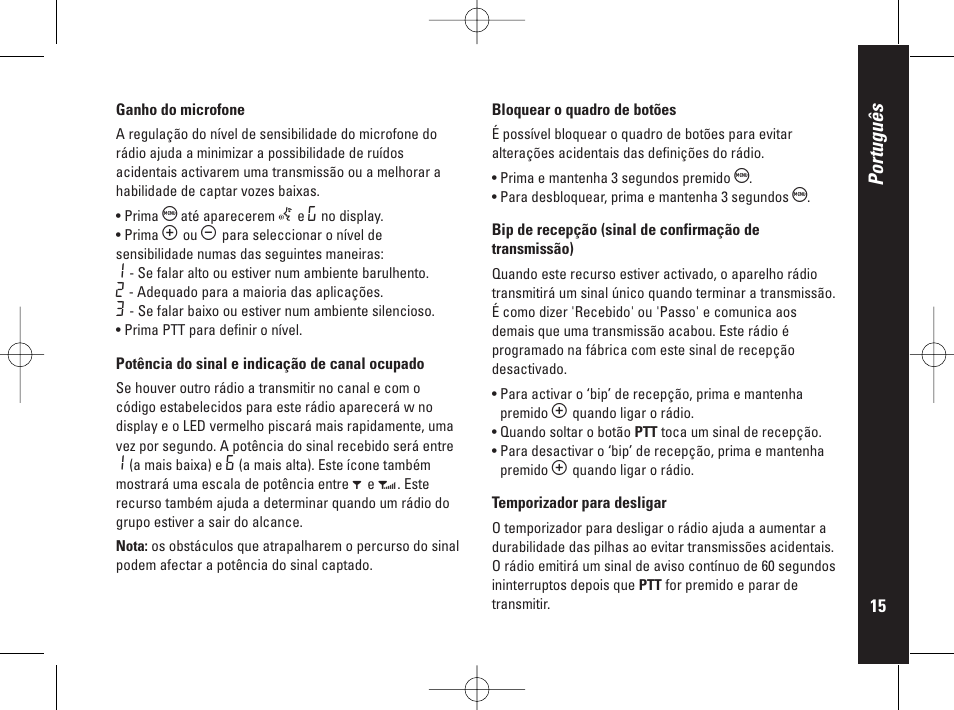 Português | Motorola PMR446 User Manual | Page 127 / 134