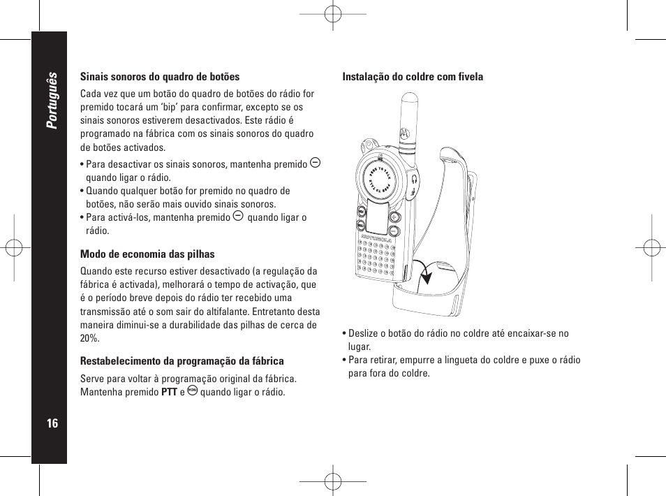 Português | Motorola PMR446 User Manual | Page 128 / 134