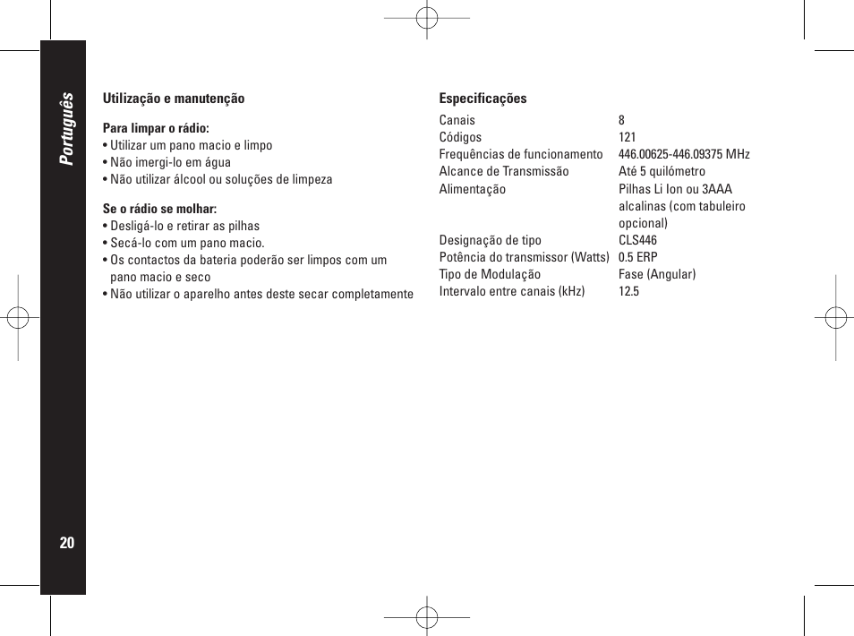 Português | Motorola PMR446 User Manual | Page 132 / 134