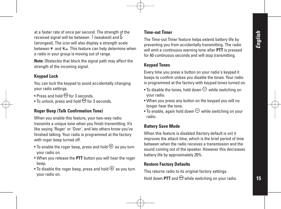 English | Motorola PMR446 User Manual | Page 15 / 134