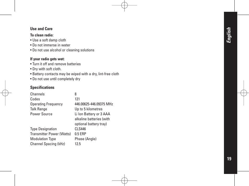 English | Motorola PMR446 User Manual | Page 19 / 134