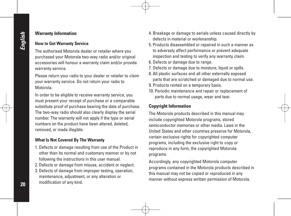 English | Motorola PMR446 User Manual | Page 20 / 134