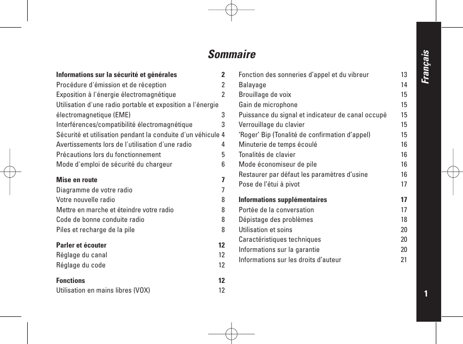Sommaire, Français | Motorola PMR446 User Manual | Page 23 / 134