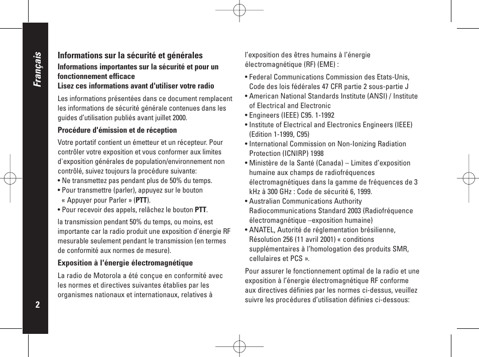 Français | Motorola PMR446 User Manual | Page 24 / 134